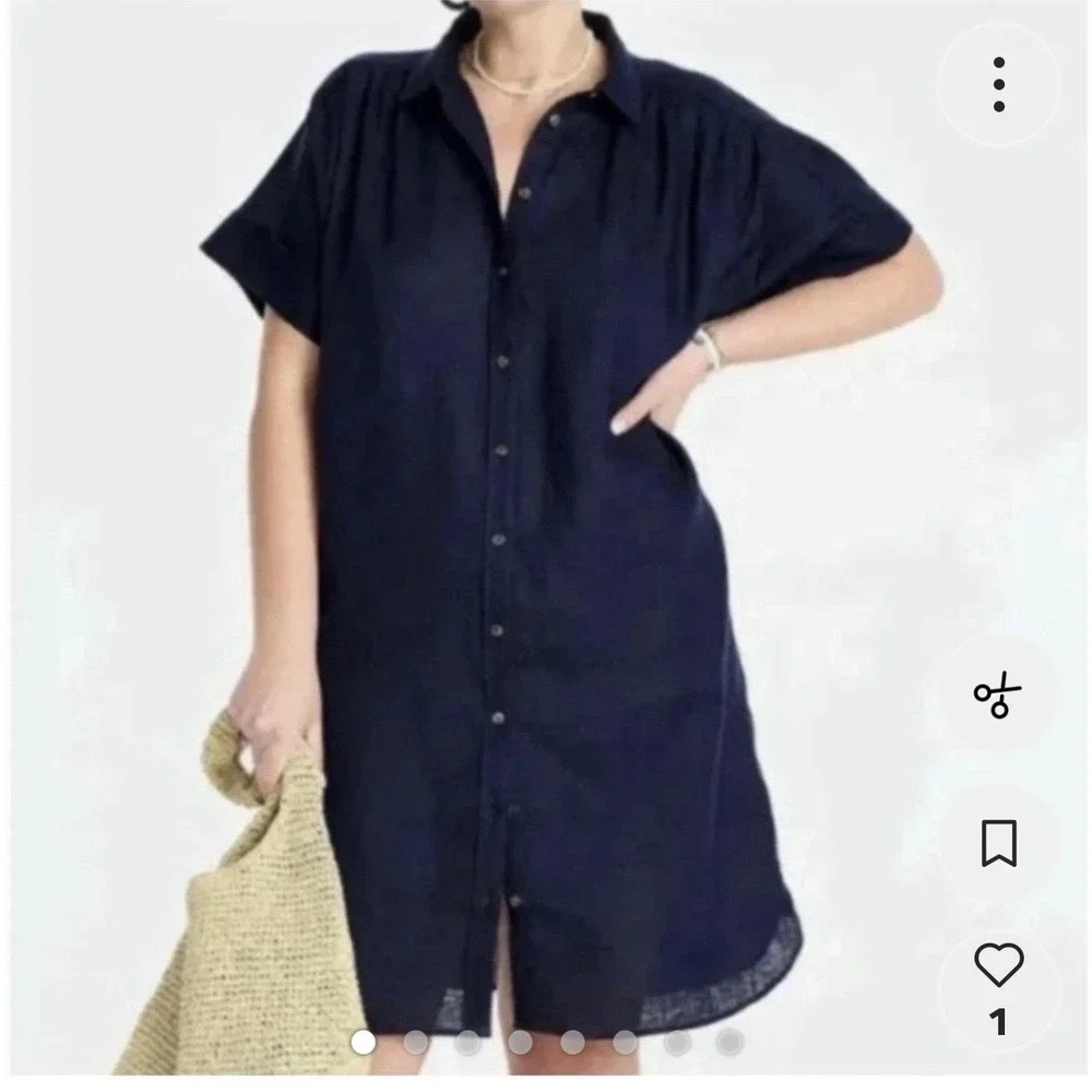 J. Crew Relaxed-Fit Short-Sleeve Baird McNutt Irish Linen Shirtdress Navy L